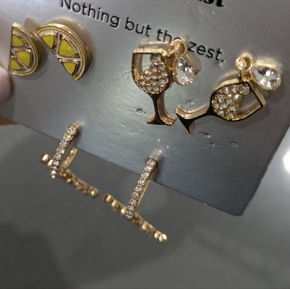 Cute earring set-lemon & champagne stud earrings, feeling zesty dangle earrings - Picture 4 of 5